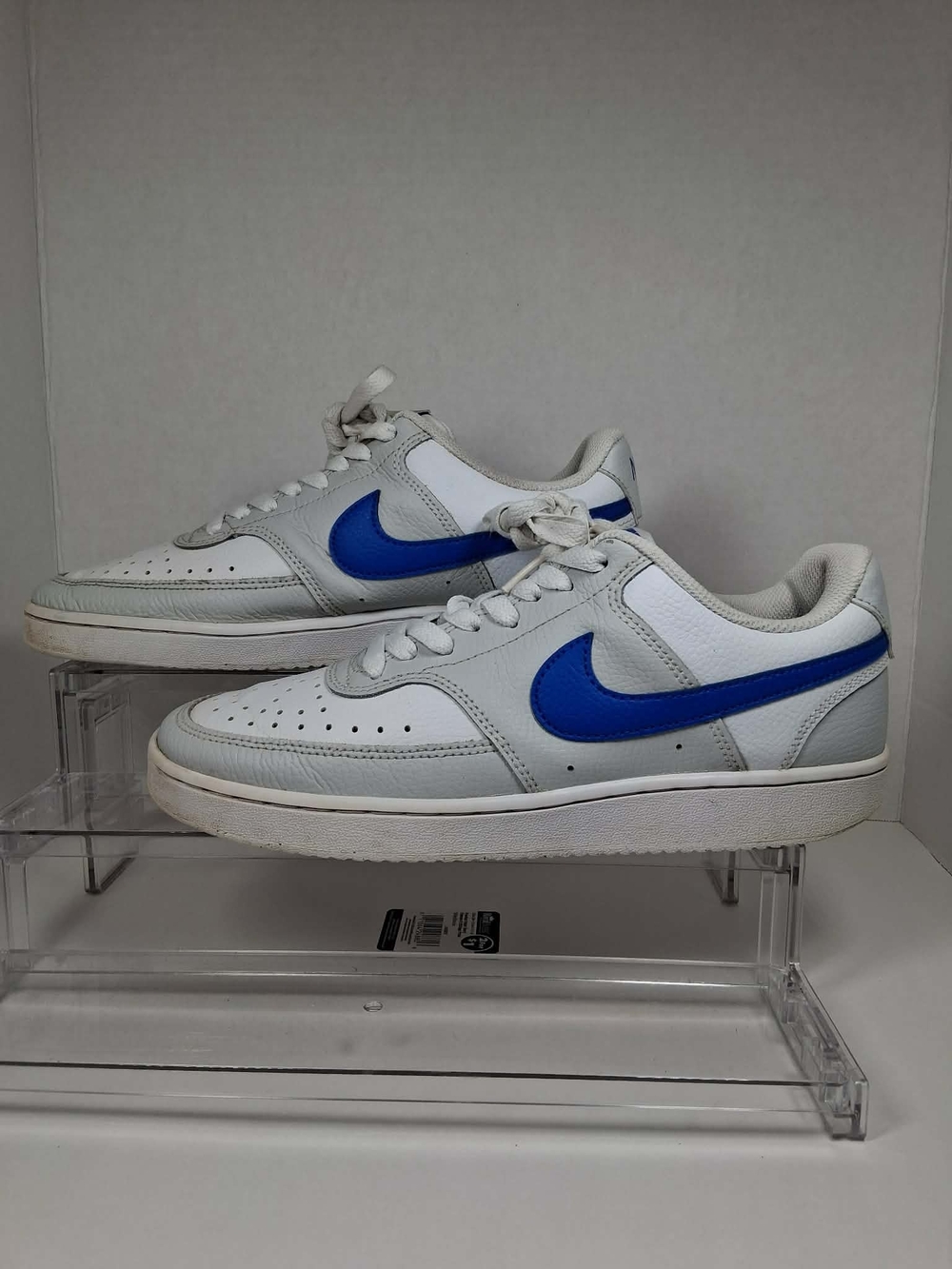 Nike Court Vision Low Photon Dust/Racer Blue/White Leather Lace-Up Sneakers 7.5